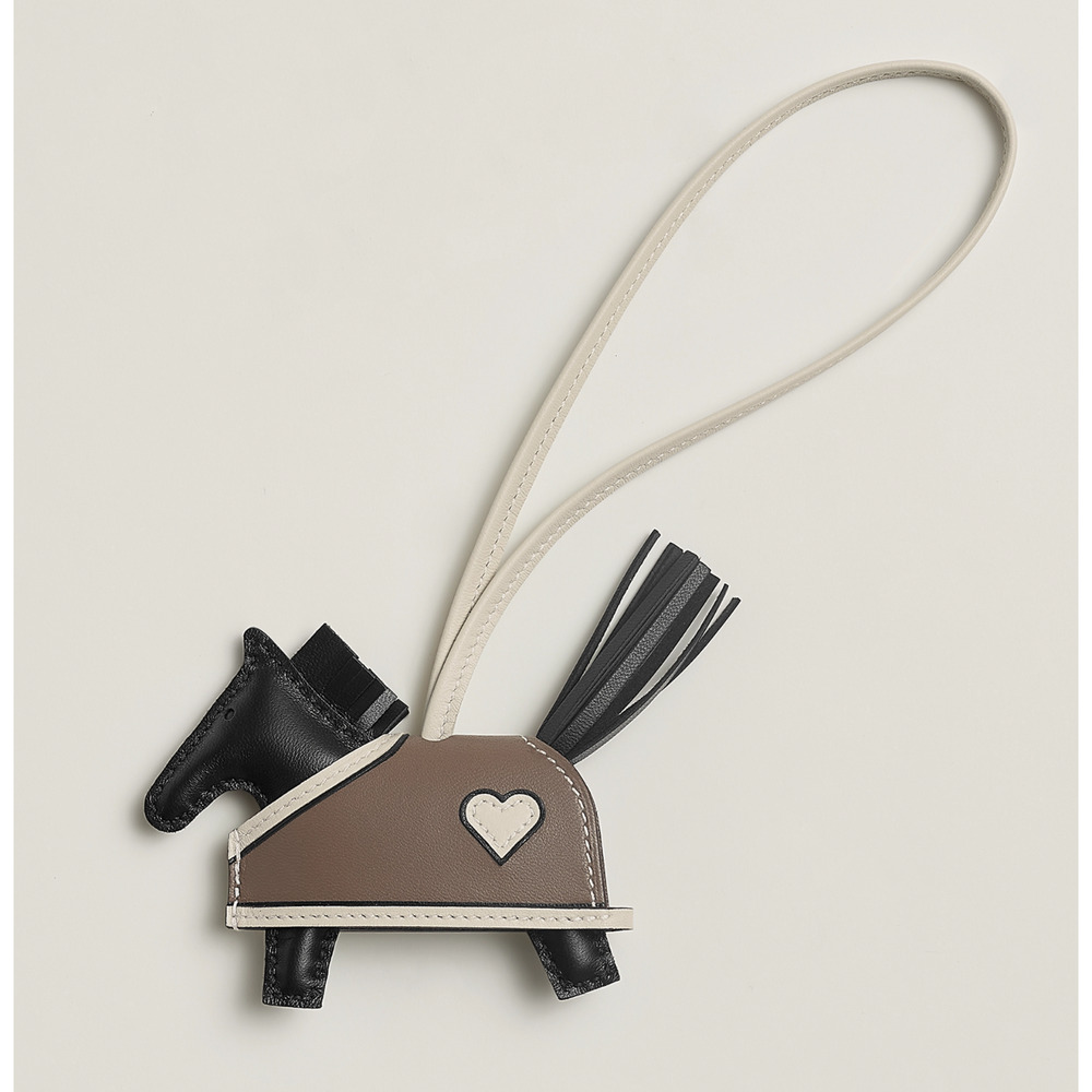 Hermes Horse Rodeo Robeo Coeur PM Heart Black Craie Etoupe Leather Bag Charm